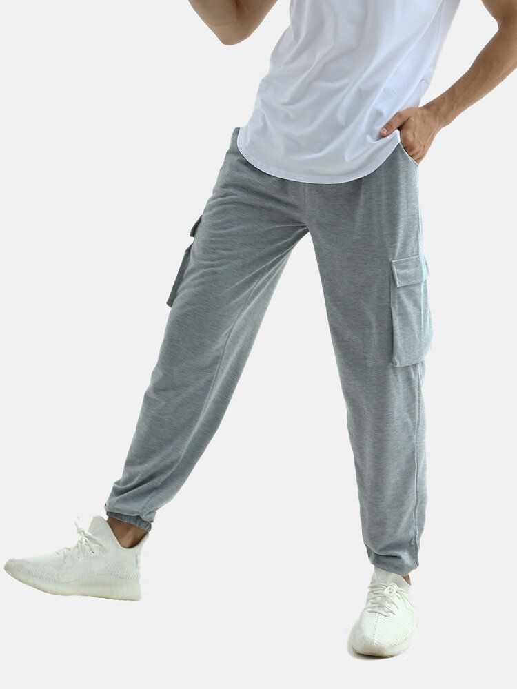 Gery Joggingbyxor I Bomull Elastisk Midja Med Flera Fickor