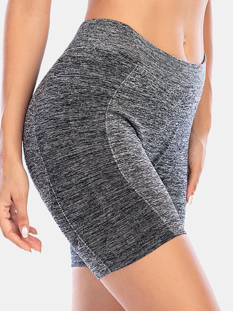Kvinnor Enfärgade Höftlyftande Yoga Running Seamless Shorts