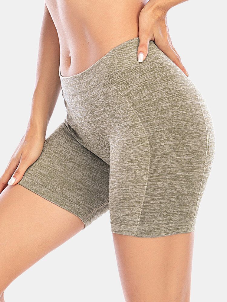 Kvinnor Enfärgade Höftlyftande Yoga Running Seamless Shorts