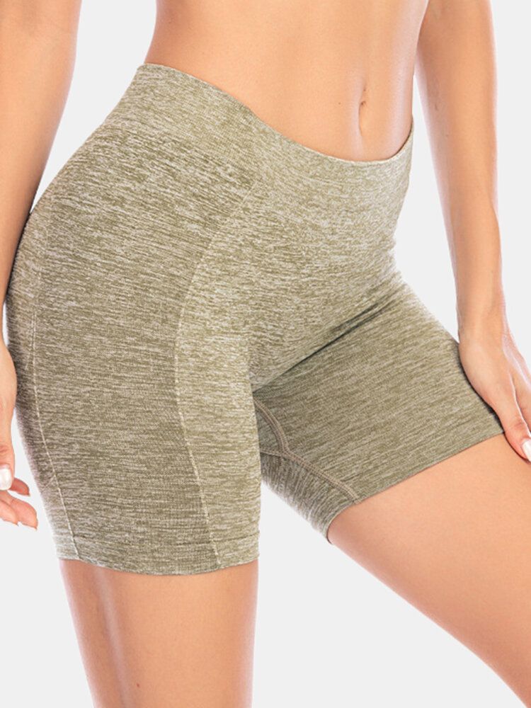 Kvinnor Enfärgade Höftlyftande Yoga Running Seamless Shorts