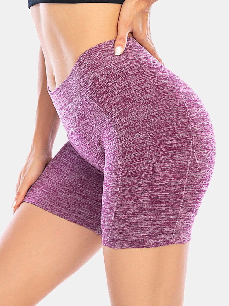 Kvinnor Enfärgade Höftlyftande Yoga Running Seamless Shorts
