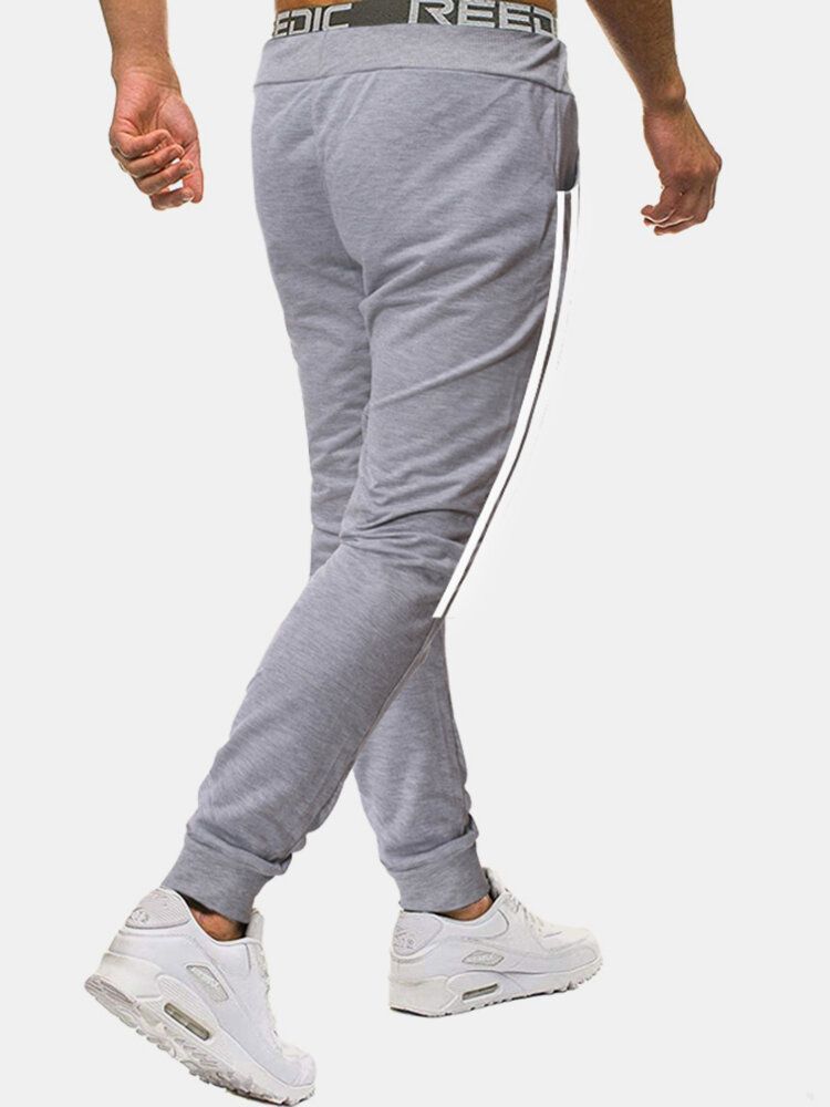 Randig Bomull Dragsko För Män På Sidan Midja Sport Casual Joggingbyxor
