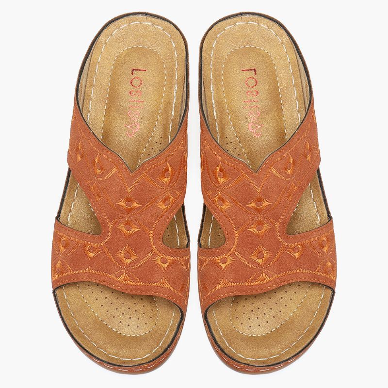 Dambroderier Med Öppen Tå Bekväm Casual Slip On Summer Wedge Sandaler