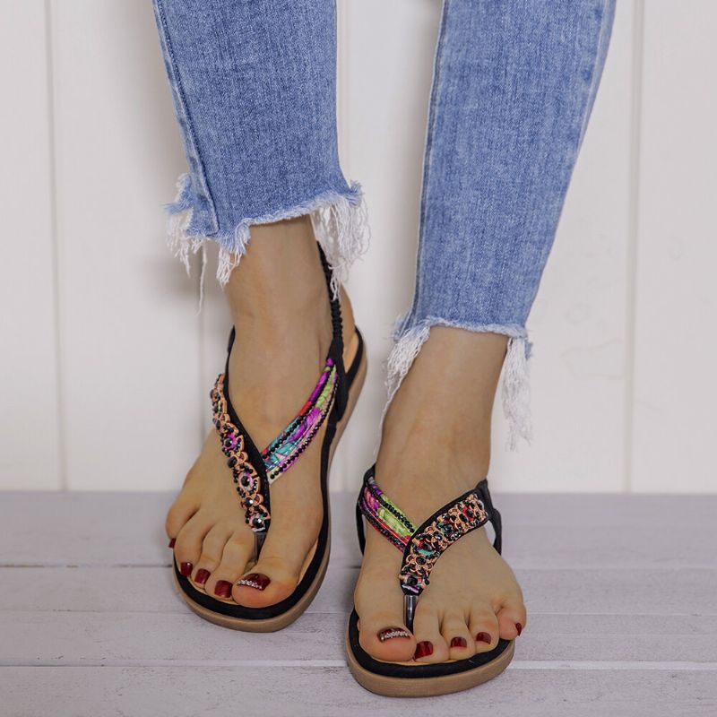 Dampärlor Elastiskt Band Flip Flops Slip On Mjuk Sula Casual Sommarsandaler