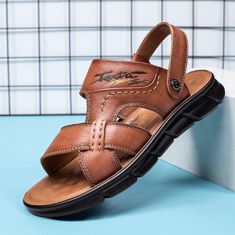 Herr Nötskinn Läder Andas Öppnas Halkfri Strand Casual Utomhus Sandaler