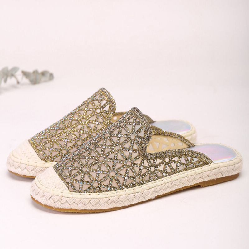 Kvinnor Casual Rhinestone Bekväma Bärbara Platta Rygglösa Sandaler