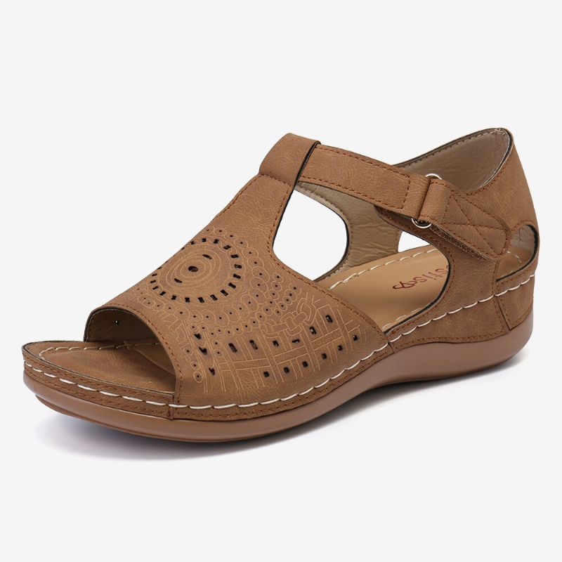 Kvinnor Med Öppen Tå Urskärning Andas Justerbar Rem Lättvikt Casual Daily Wedge Sandaler