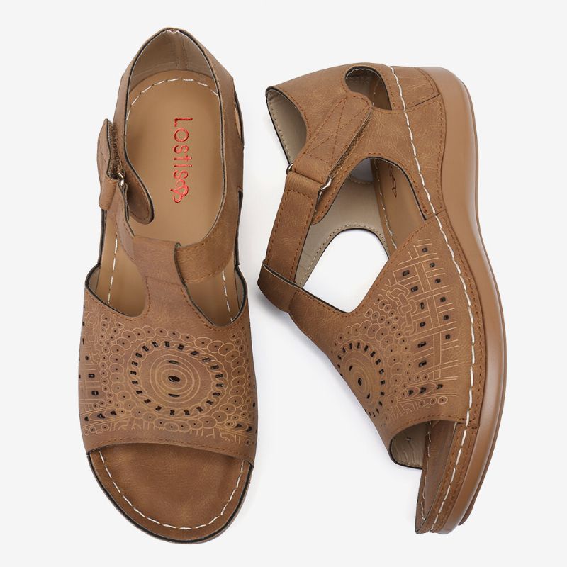 Kvinnor Med Öppen Tå Urskärning Andas Justerbar Rem Lättvikt Casual Daily Wedge Sandaler