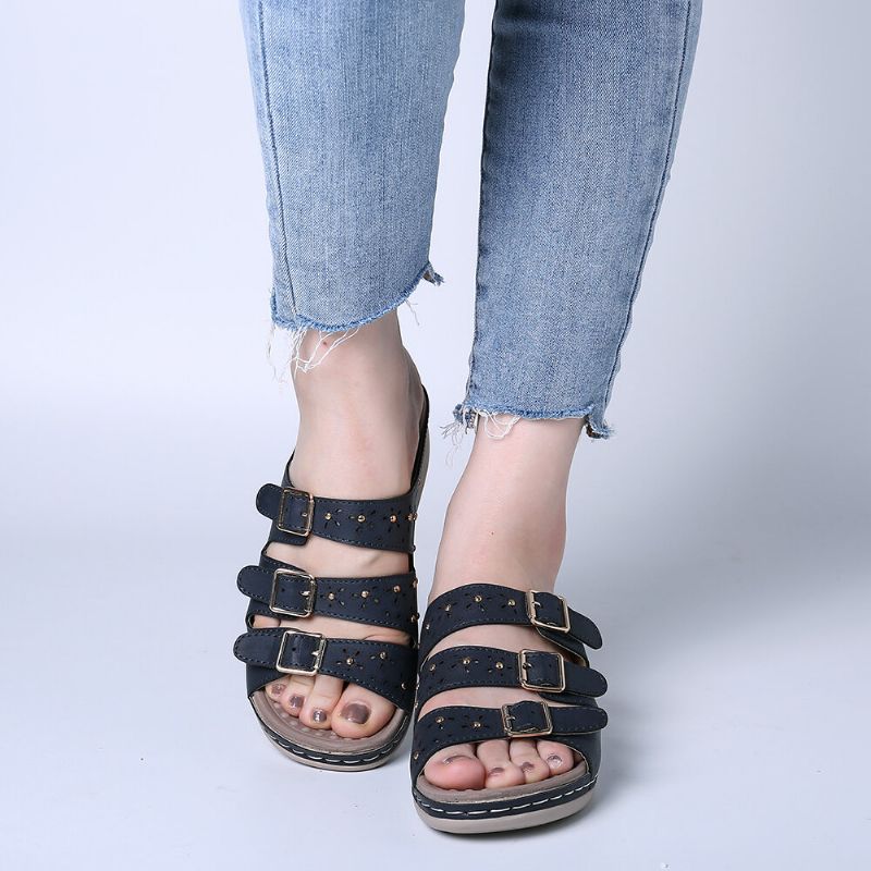 Kvinnor Öppnat Tåspänne Beach Wedges Casual Slide Sandaler