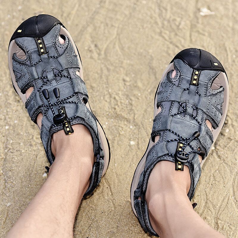 Män Kohud Läder Andas Halkfri Sluten Tå Vada Casual Outdoor Sandaler