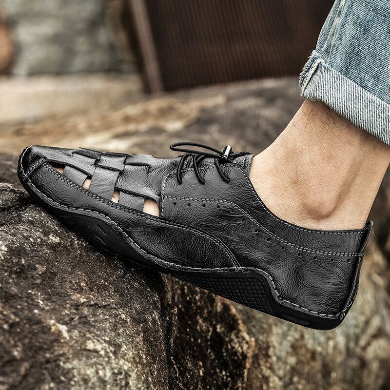 Män Stor Storlek Andas Ihåliga Elastiska Band Casual Business Sandaler