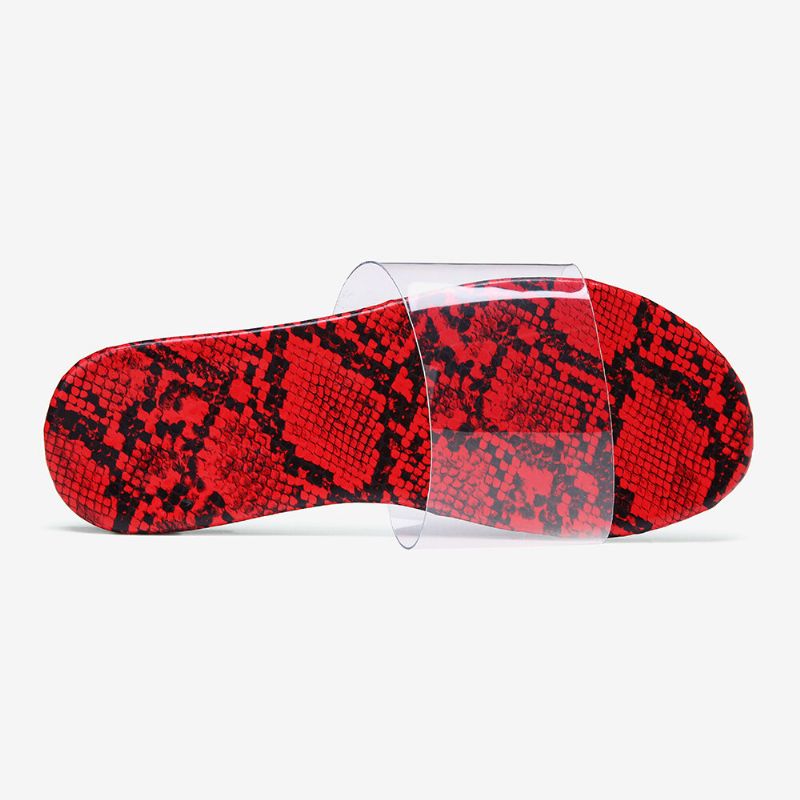 Snakeskin Printed Transparent Bälte Flat Sandaler