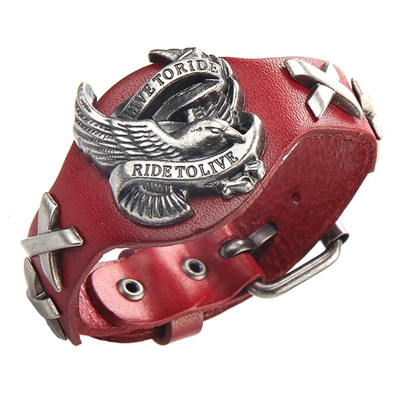 Punk Äkta Läder Wrap Armband Armband Legering Eagle Armband För Män Kvinnor