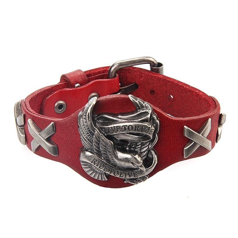 Punk Äkta Läder Wrap Armband Armband Legering Eagle Armband För Män Kvinnor