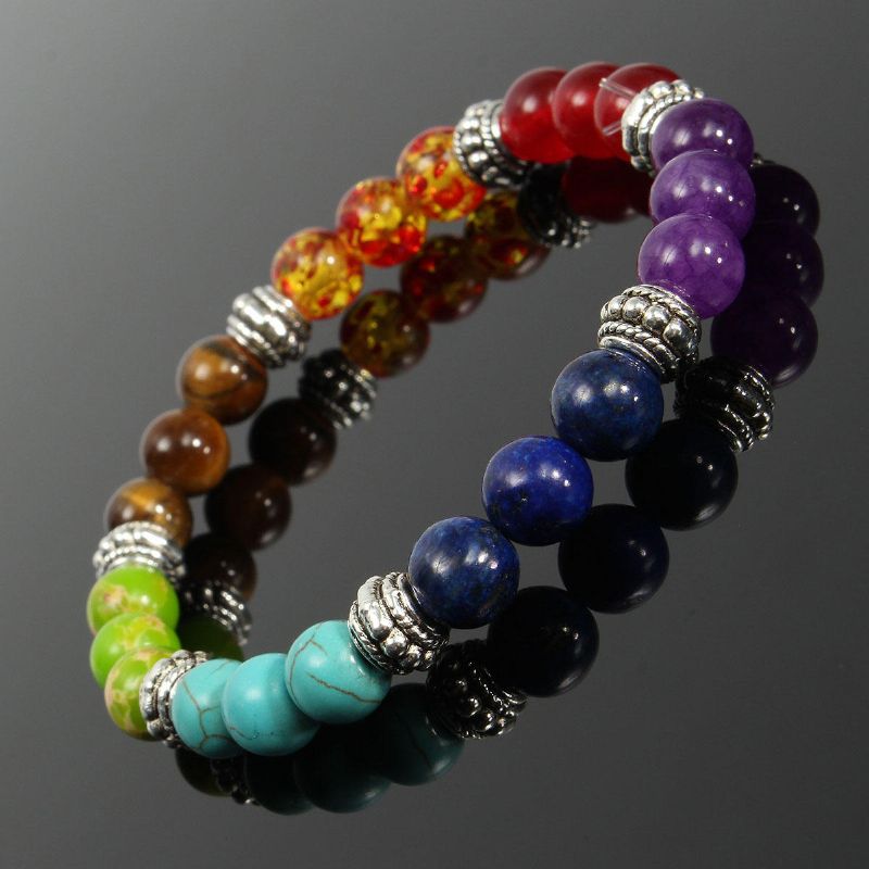 Yoga Chakra 7 Stone Buddhist Prayer Mara Ametist Crystal Bead Armband