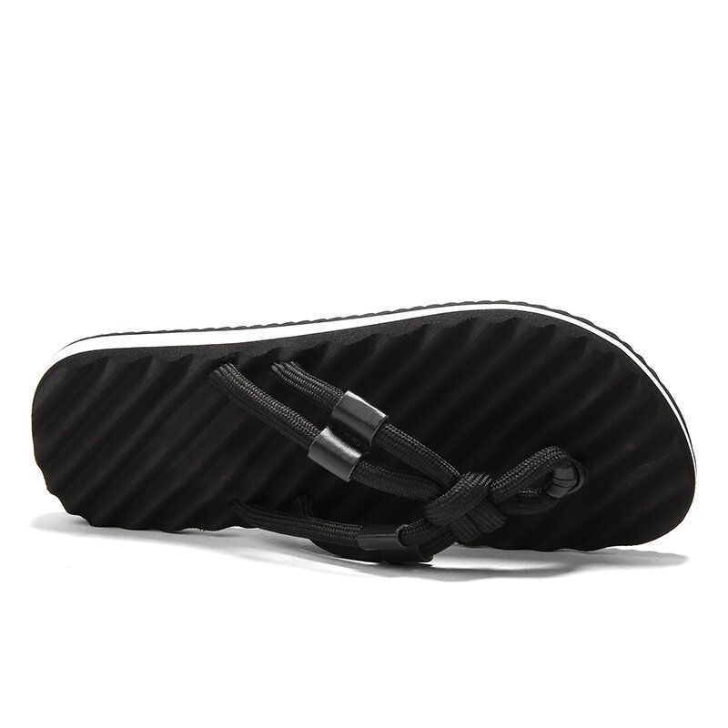Herr Andas Vävda Snören Mjuk Botten Halkfri Bekväma Flip Flops Casual Tofflor