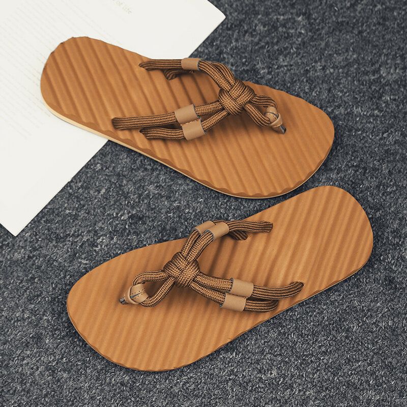 Herr Andas Vävda Snören Mjuk Botten Halkfri Bekväma Flip Flops Casual Tofflor