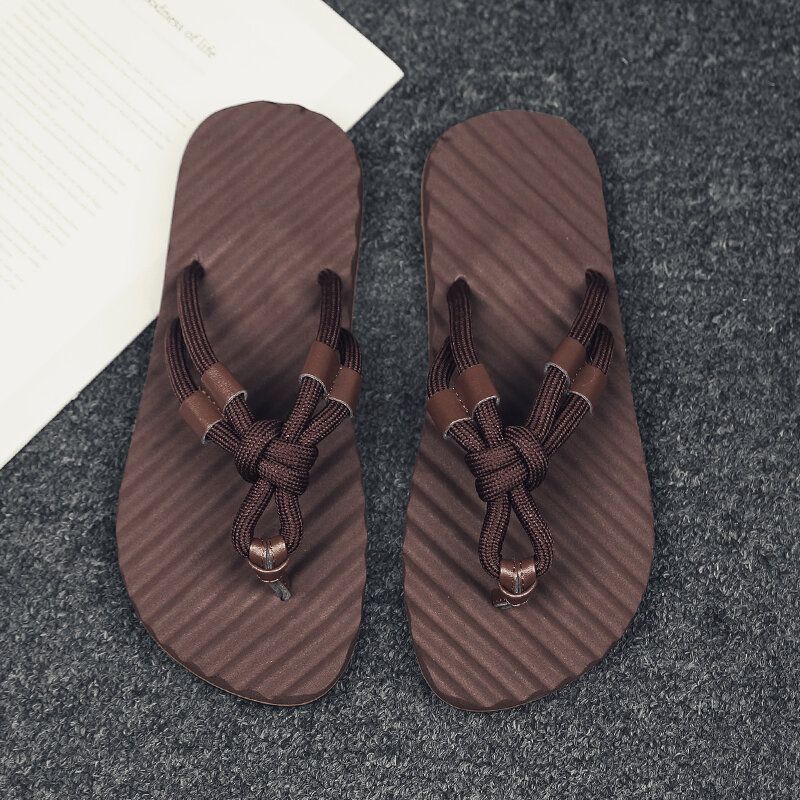 Herr Andas Vävda Snören Mjuk Botten Halkfri Bekväma Flip Flops Casual Tofflor