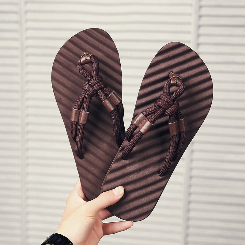 Herr Andas Vävda Snören Mjuk Botten Halkfri Bekväma Flip Flops Casual Tofflor