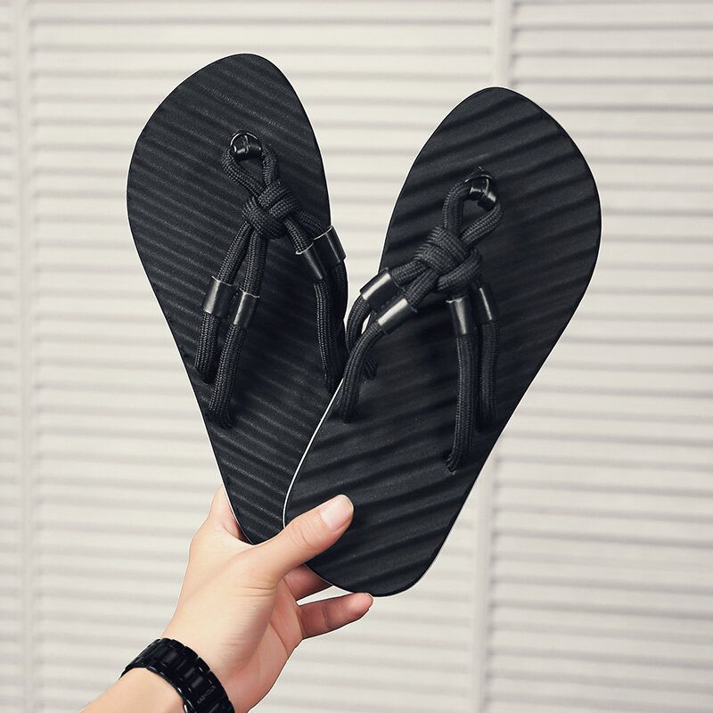 Herr Andas Vävda Snören Mjuk Botten Halkfri Bekväma Flip Flops Casual Tofflor