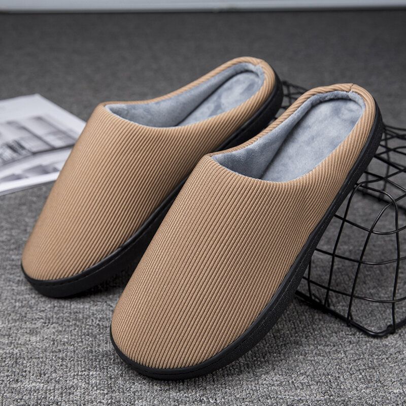 Män Pure Color Rund Toe Halkfri Varm Slip-on Hemma Bomullstofflor