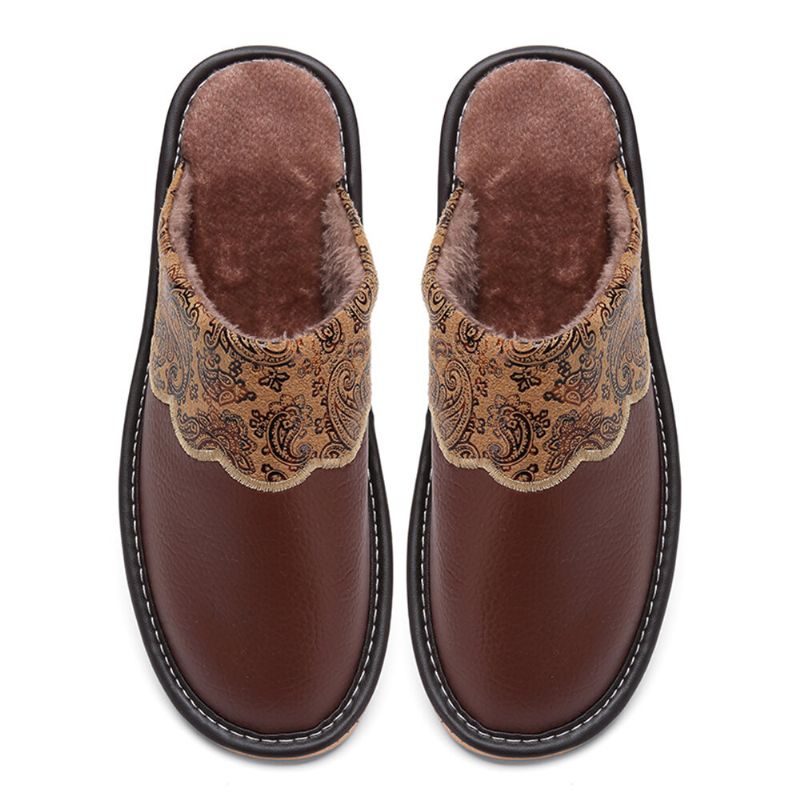 Män Vinter Pu Läder Rund Tå Varm Lätt Slip-on Hemma Bomullstofflor