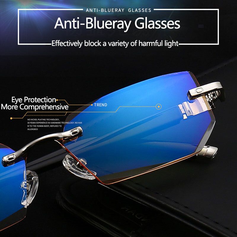 Unisex Anti-blått Ljusstrålning Båglös Metall Presbyopia Glasögon Högupplösta Läsglasögon