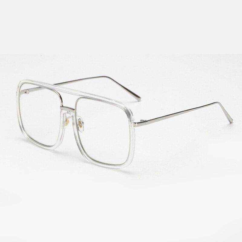 Unisex Retro Platt Spegel Fyrkantig Stor Båge Transparent Anti-uv Solglasögon För Kvinna