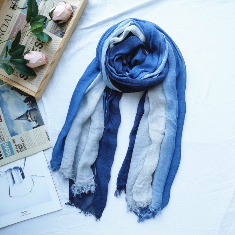 Dam Bomull Gradient Färg Naturlig Vik Silke Scar Casual Nackskydd Litterär Stil Scarf