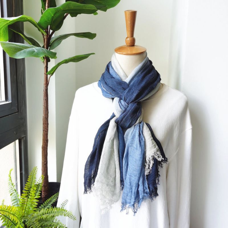 Dam Bomull Gradient Färg Naturlig Vik Silke Scar Casual Nackskydd Litterär Stil Scarf