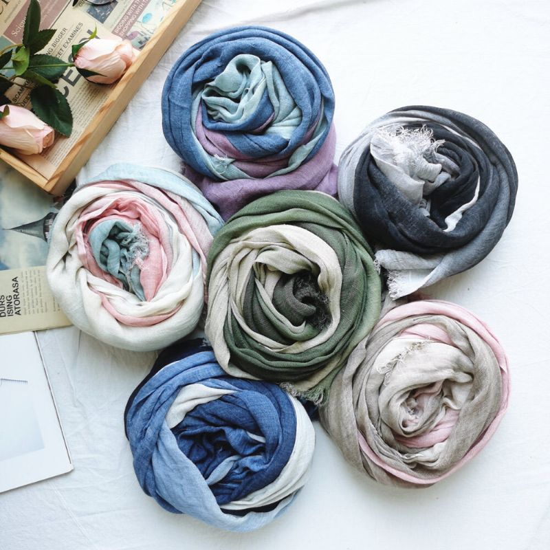 Dam Bomull Gradient Färg Naturlig Vik Silke Scar Casual Nackskydd Litterär Stil Scarf