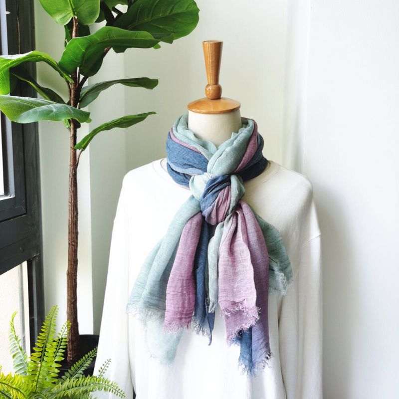 Dam Bomull Gradient Färg Naturlig Vik Silke Scar Casual Nackskydd Litterär Stil Scarf