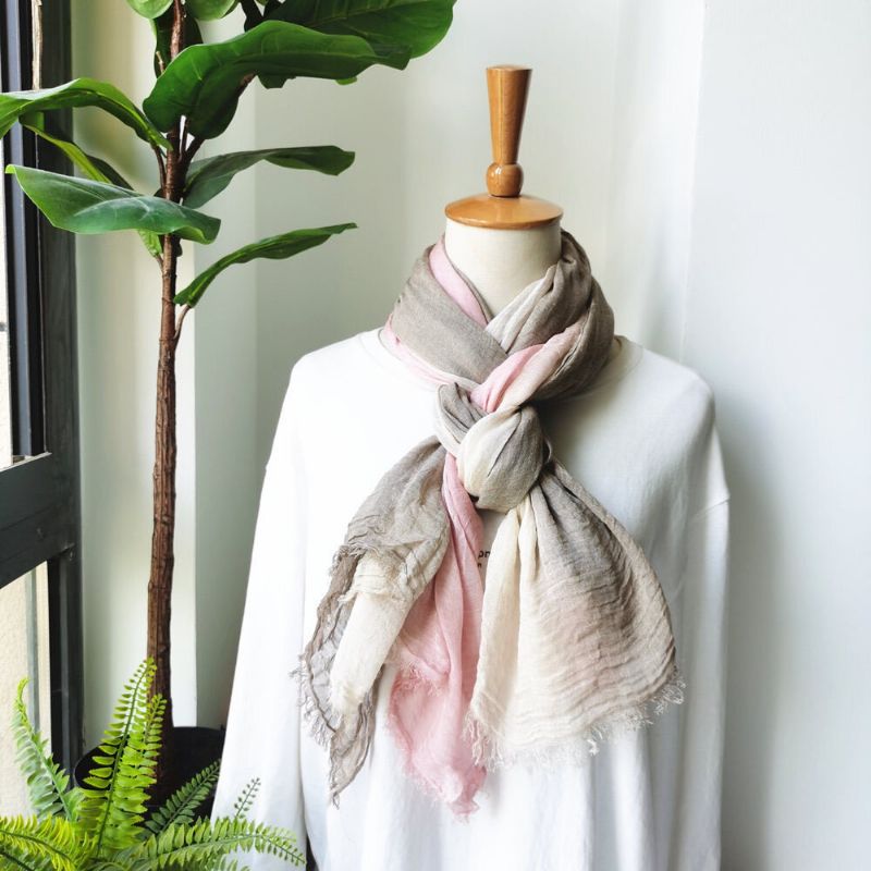 Dam Bomull Gradient Färg Naturlig Vik Silke Scar Casual Nackskydd Litterär Stil Scarf
