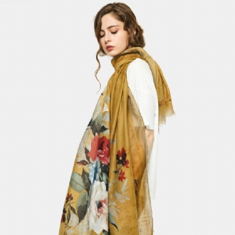 Kvinnor Färg Blommönster Sidensjalar Retro Tunna Mjuk Super Lång Hijab Scarf Huvud Halsduk Halsduk
