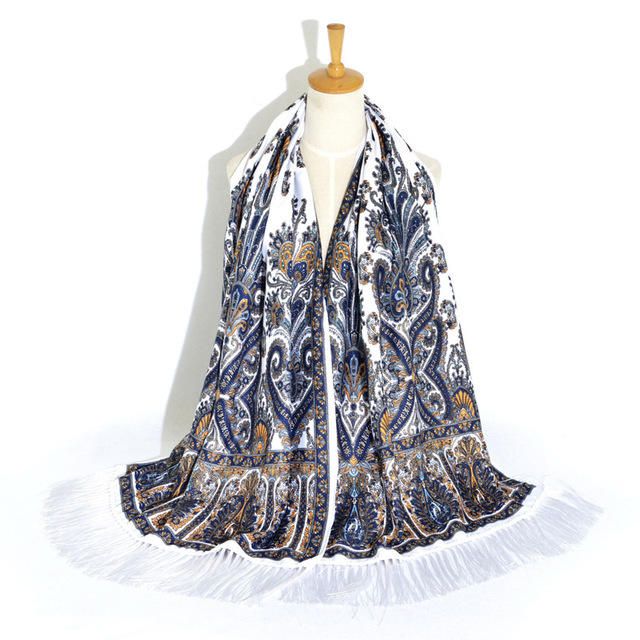 Retro Etnisk Stil Print Tofs Lång Scarf Dam Rysk Scarf