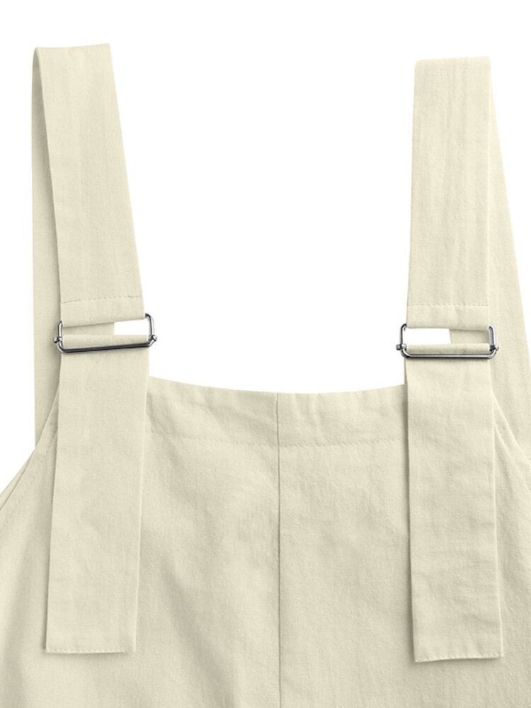 Dam 100% Bomull Fast Justeringsspänne Brett Ben 100% Bomull Fick Ankellängd Jumpsuit