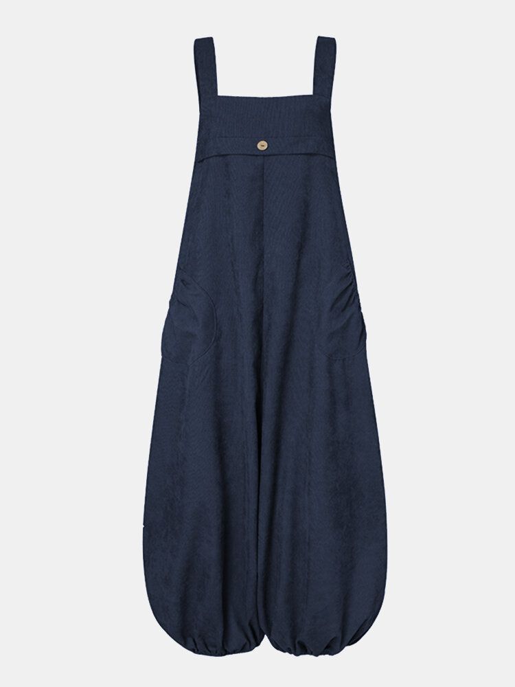 Kvinnor Corduroy Ärmlös Drop-gren Lantern Ben Vintage Jumpsuit