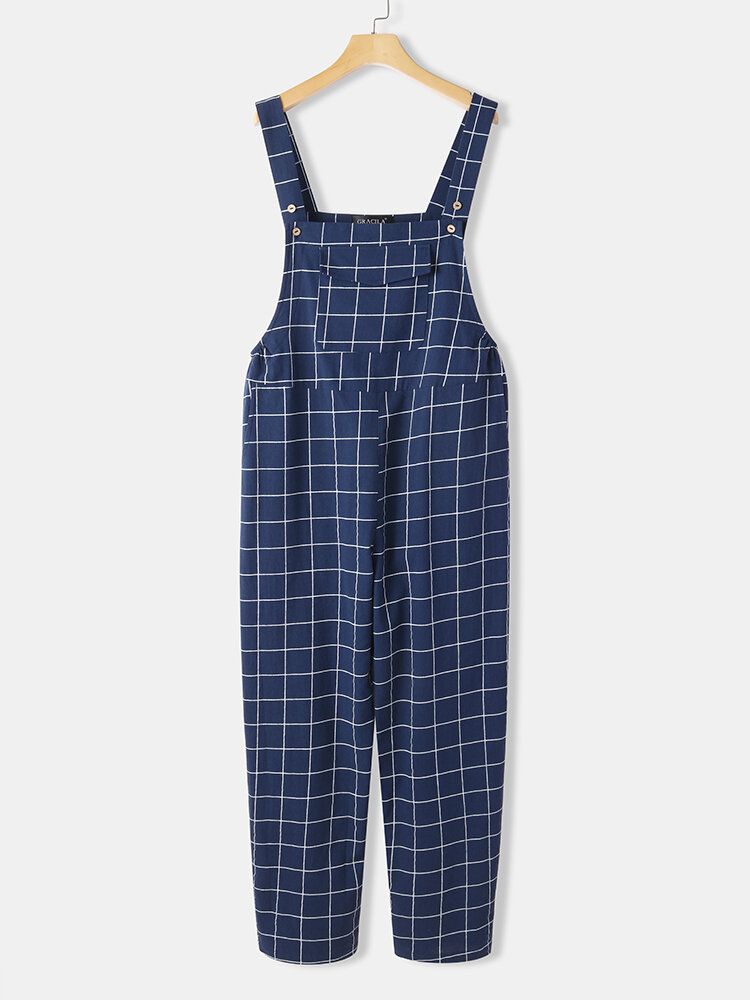 Kvinnor Grid Justerbar Strappy Ärmlösa Casual Jumpsuits Med Flikficka
