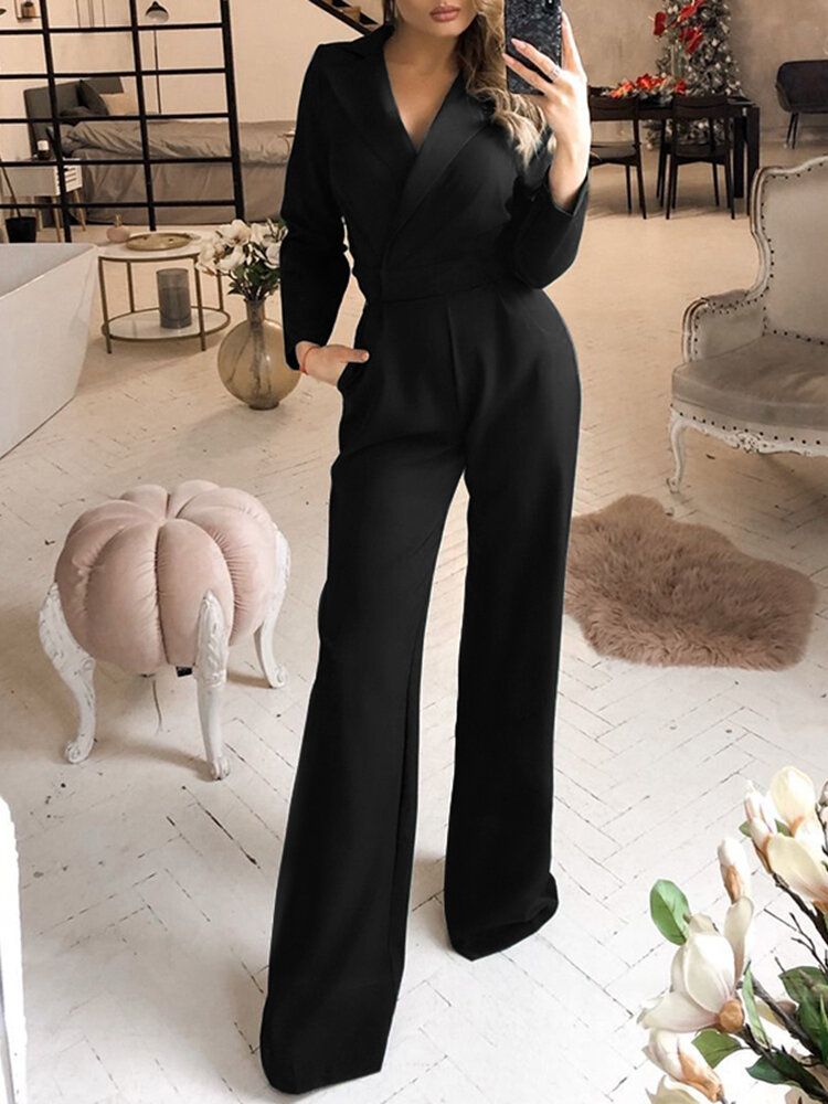 Kvinnor Sidofickor Maxi Längd Rygg Dragkedja Knappar Casual Jumpsuit