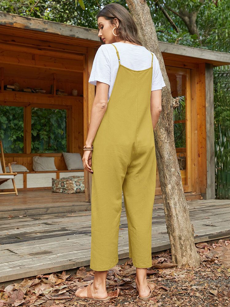 Pocket Solid Loose Fit Brief Summer Jumpsuit