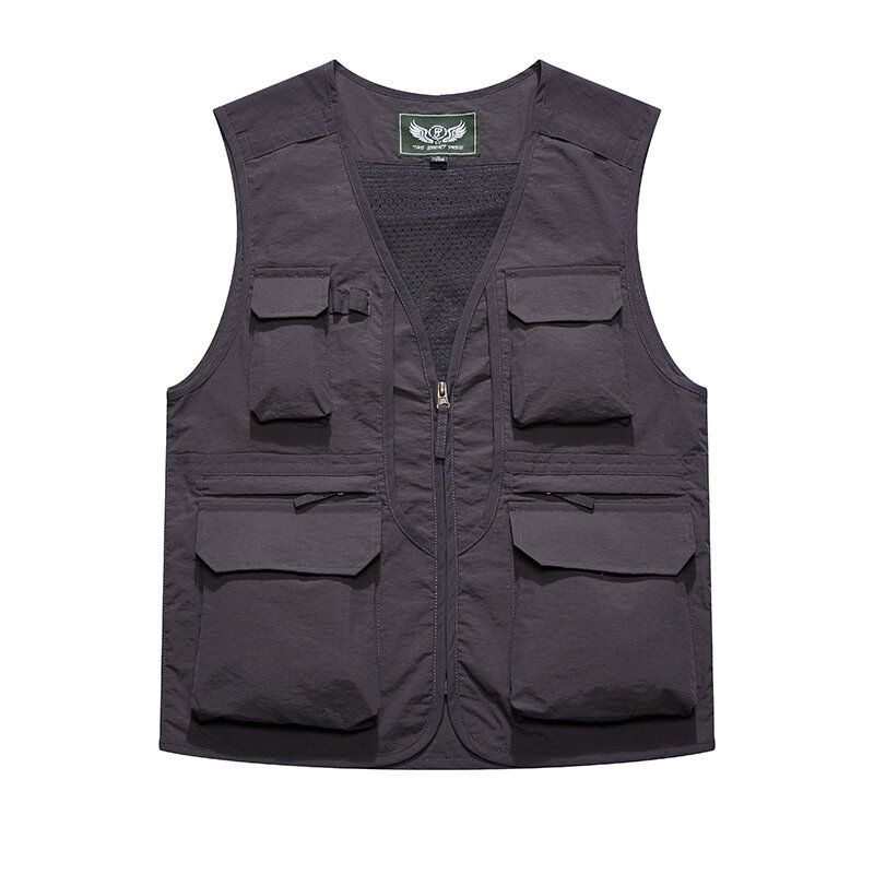 Herr Outdoor Multi Pockets Dragkedja Enkelknäppt Väst