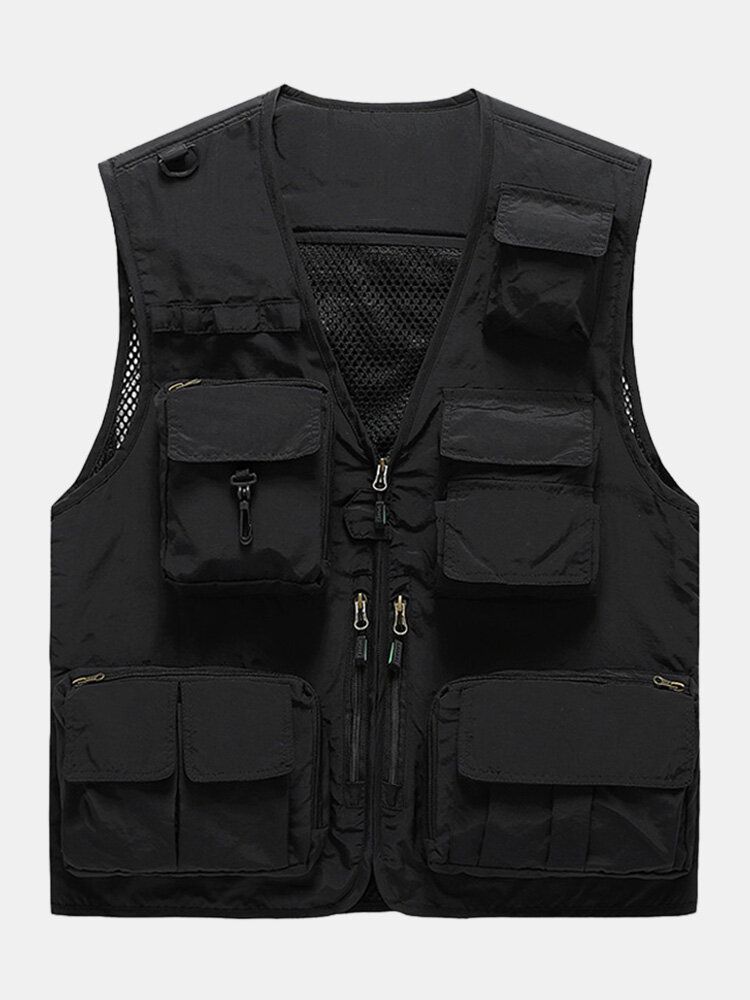 Män Mesh Inuti Multifickor Dragkedja Fiske Klättring Utomhusjackor Västar