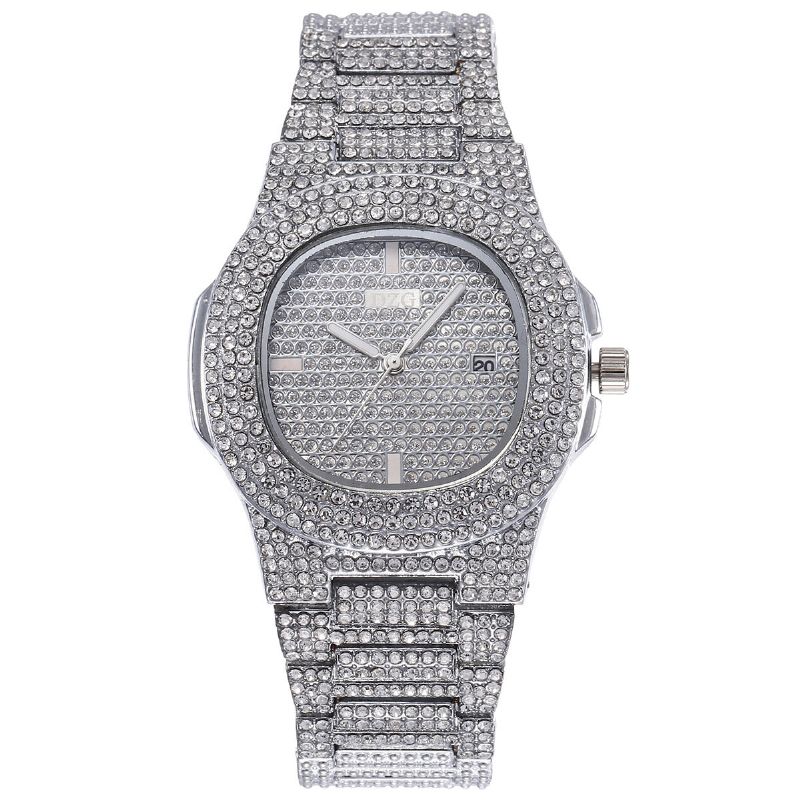 3st / Set Lyxmode Herrklocka Set Inlagd Strass Stålarmband Quartz Watch Halsband Armband