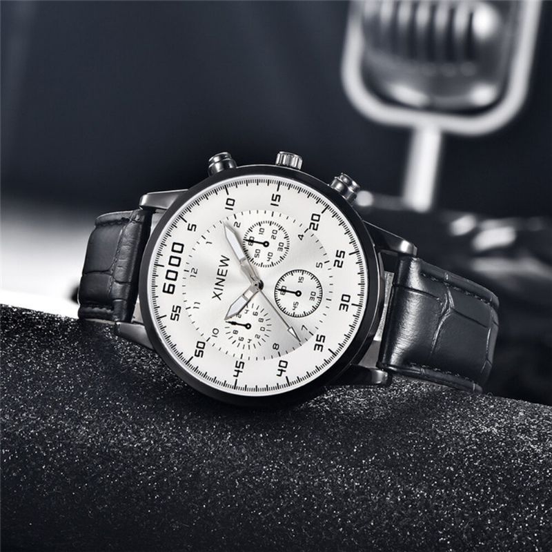 4 Färger Läderrem I Rostfritt Stål Herr Simple Business Multifunktionell Pin Spänne Quartz Watch