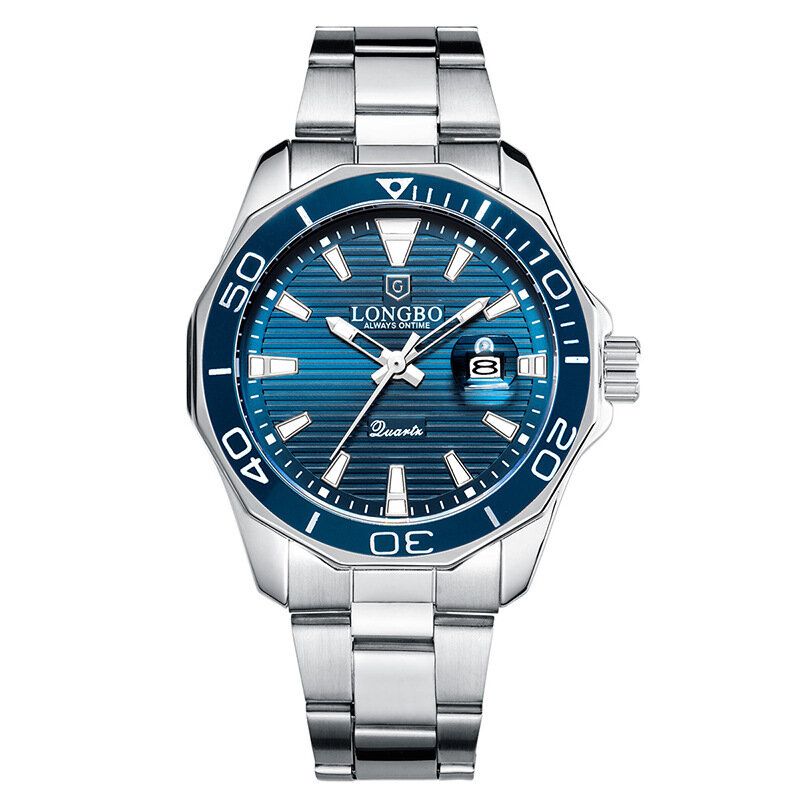 Business Mode Lysande Display Kalender Stålband 3atm Vattentät Herrarmbandsur Quartz Watch
