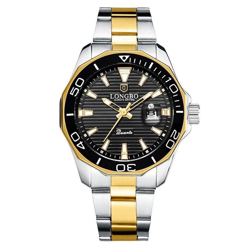 Business Mode Lysande Display Kalender Stålband 3atm Vattentät Herrarmbandsur Quartz Watch