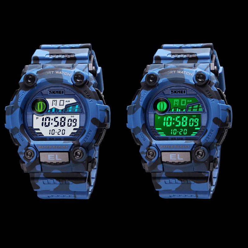 Chronograph Sport Herr Armbandsur Lysande Display Vattentät Led Digital Watch