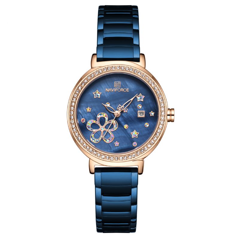 Datumvisning Full Steel Damarmbandsur Crystal Classic Design Quartz Watch