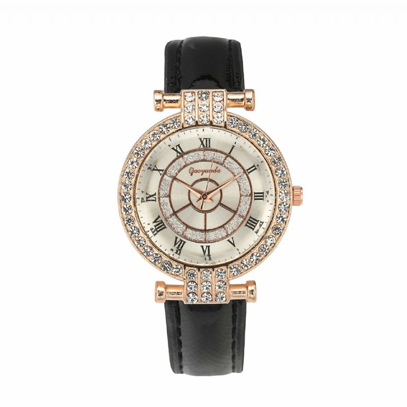 Deffrun Läderband Damarmbandsur Casual Style Crystal Quartz Watch