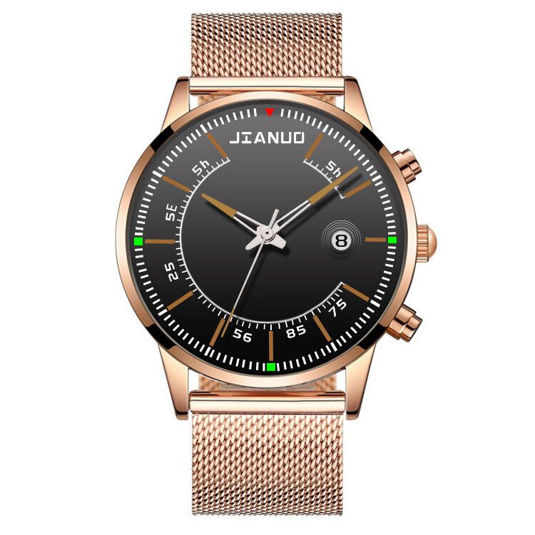 Herrklocka Alloy Sports Business Vattentät Lysande Kalender Mesh Bälte Quartz Watch